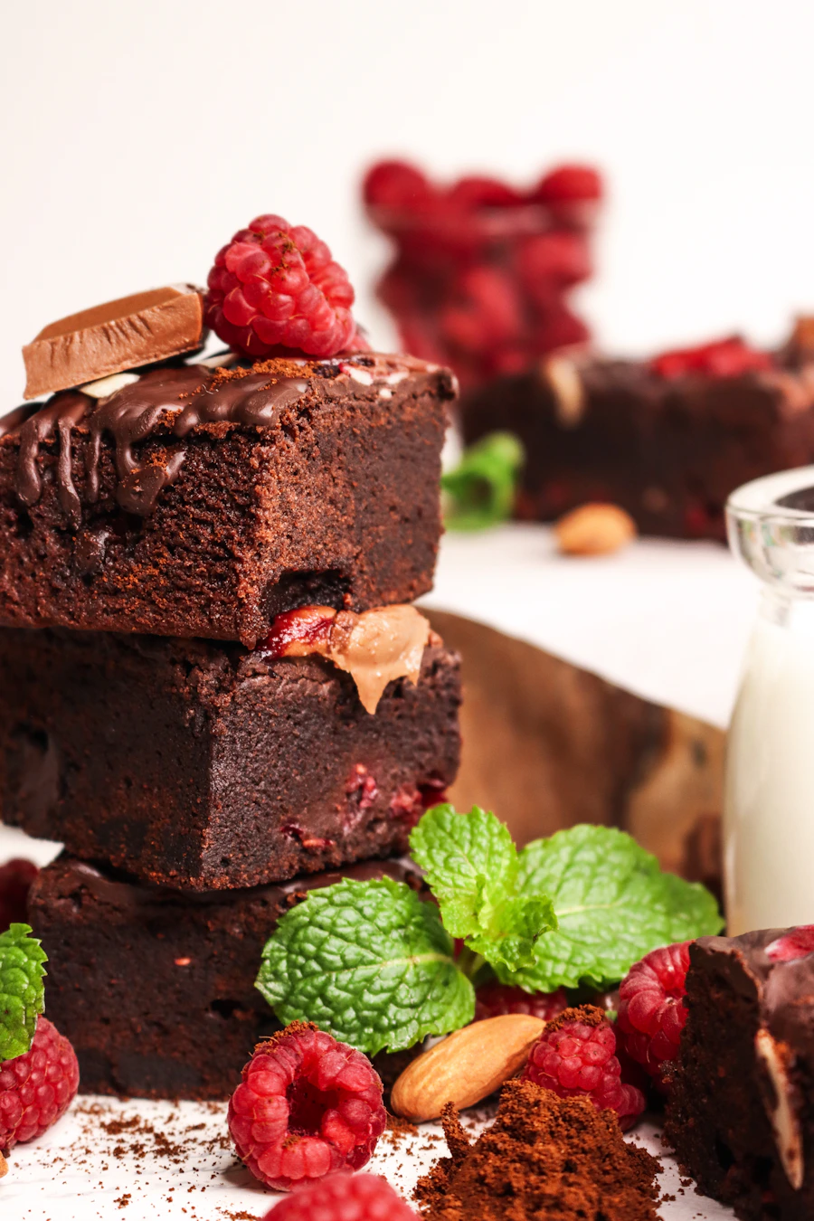 Illustrative chocolate dessert topped with raspberries