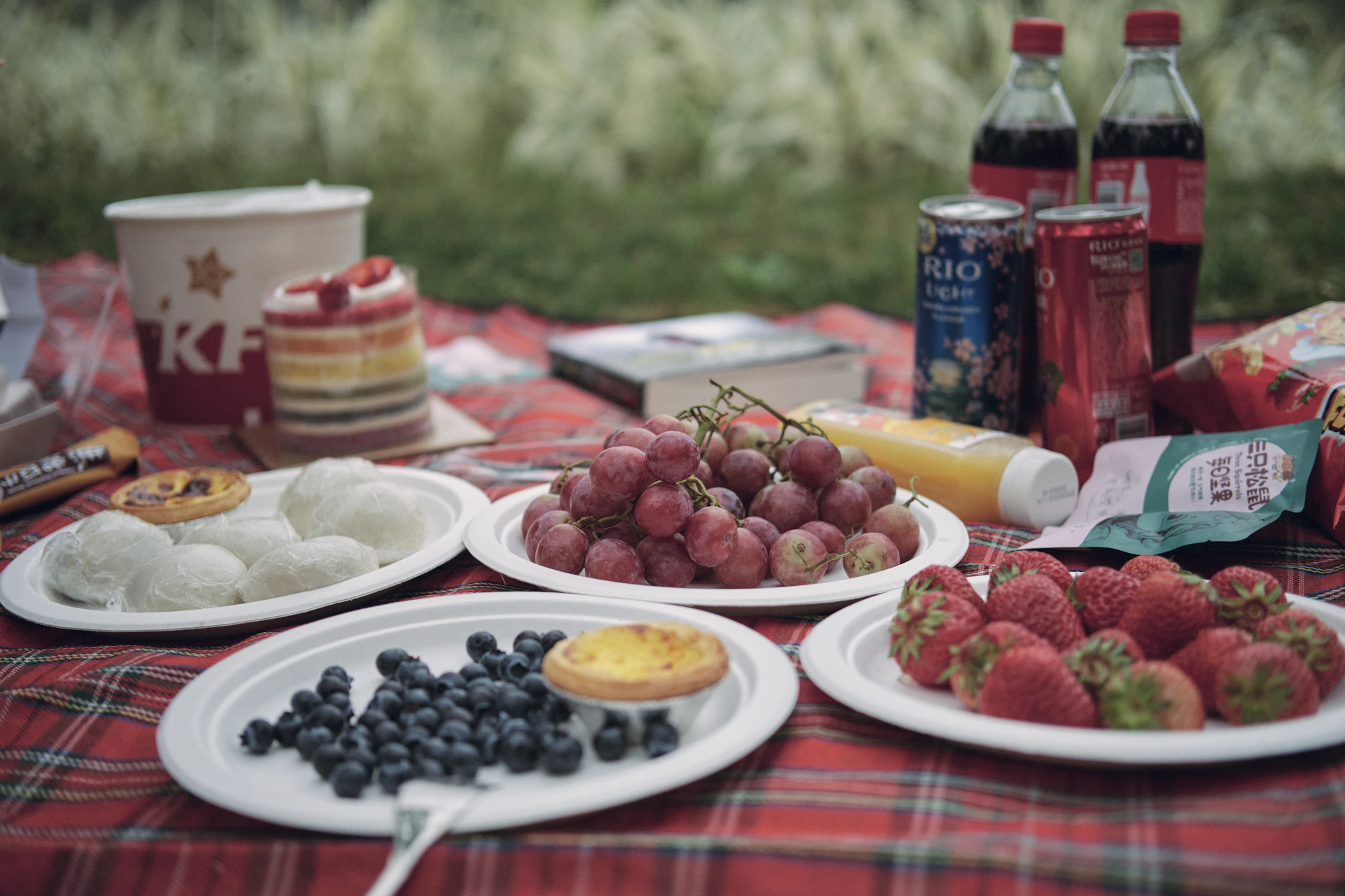 red and white checkered table cloth with fruits on white ceramic plate