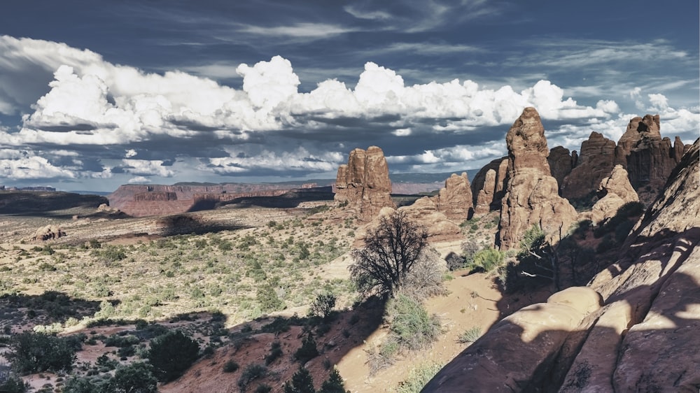 brown rock formation under blue sky and white clouds during daytime