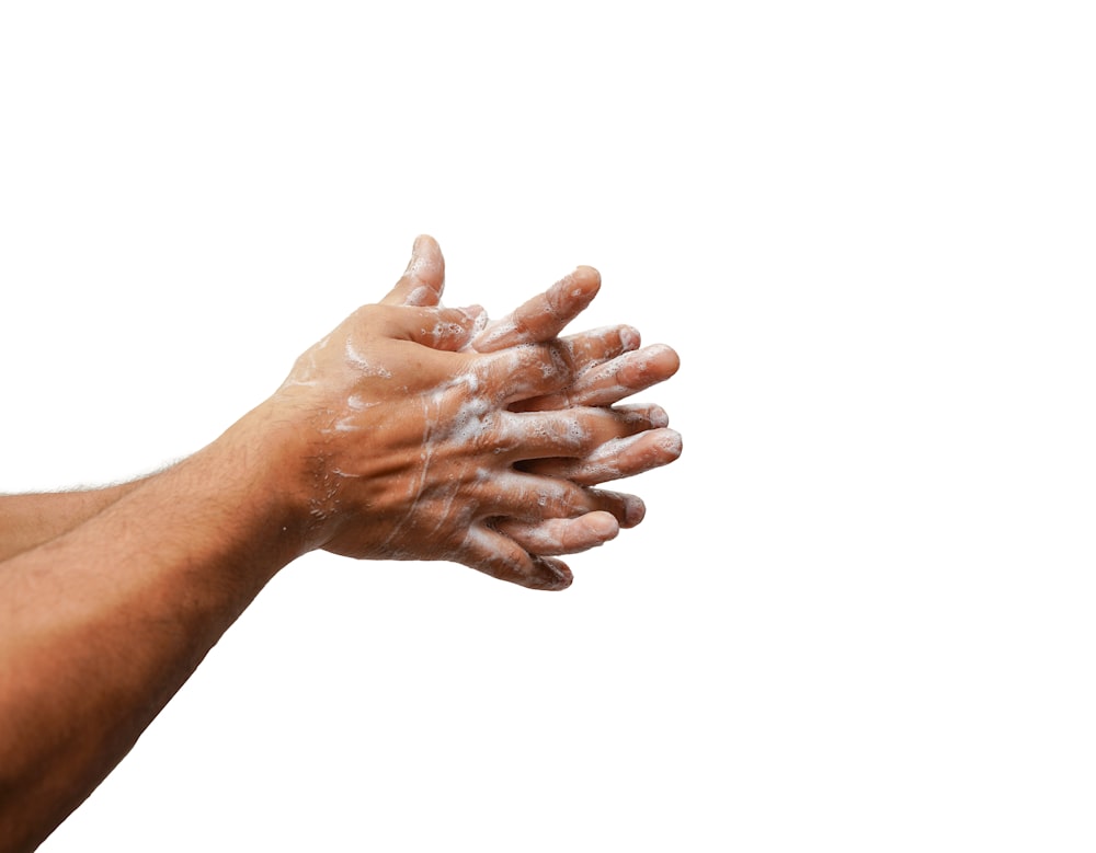 persons hand on white background