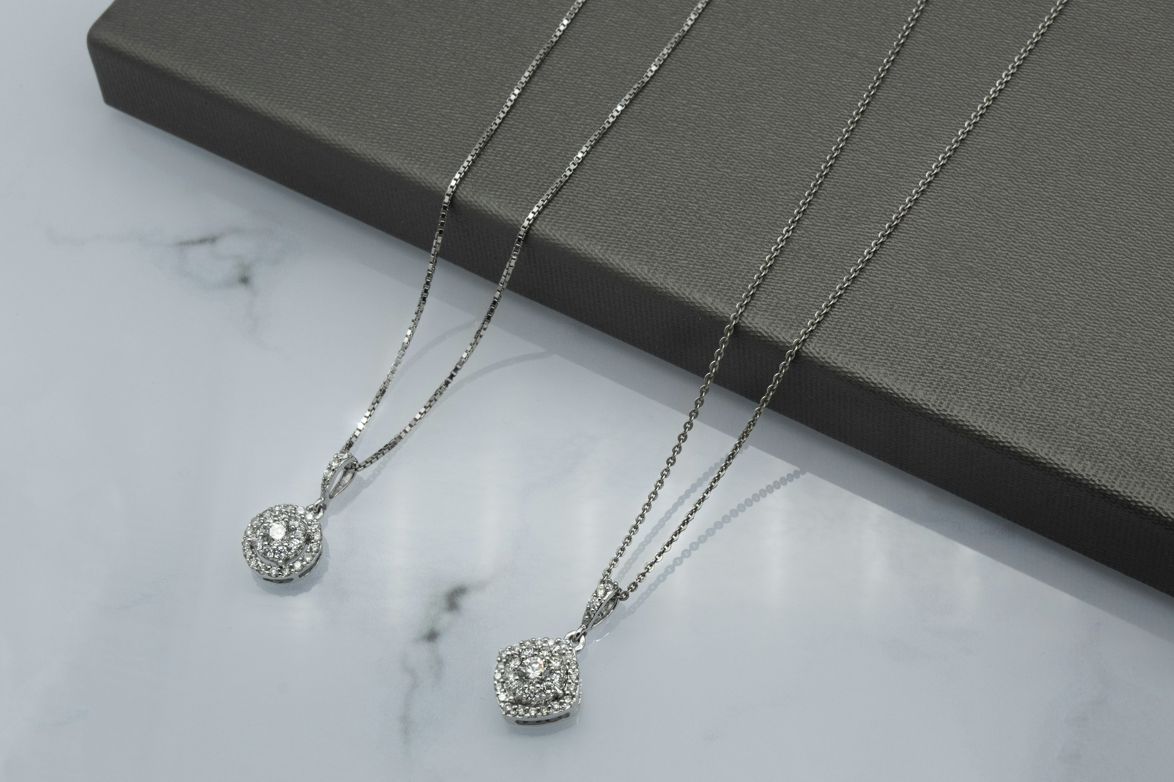 Elegant sterling silver necklace on display