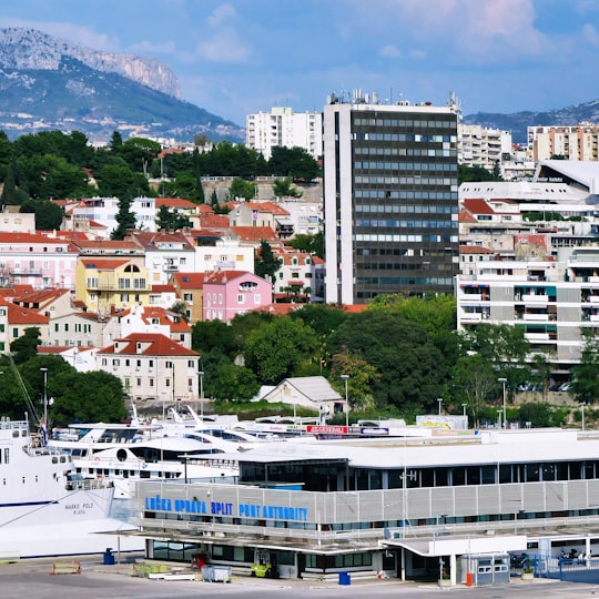 white and brown concrete buildings near green trees during daytime in Split Croatia