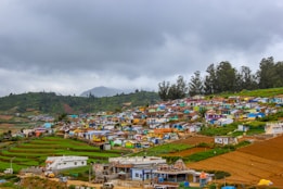 houses near green trees under white clouds during daytime
