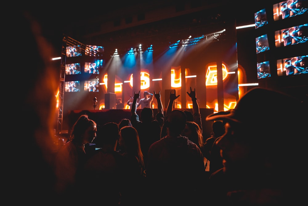 people watching concert during night time