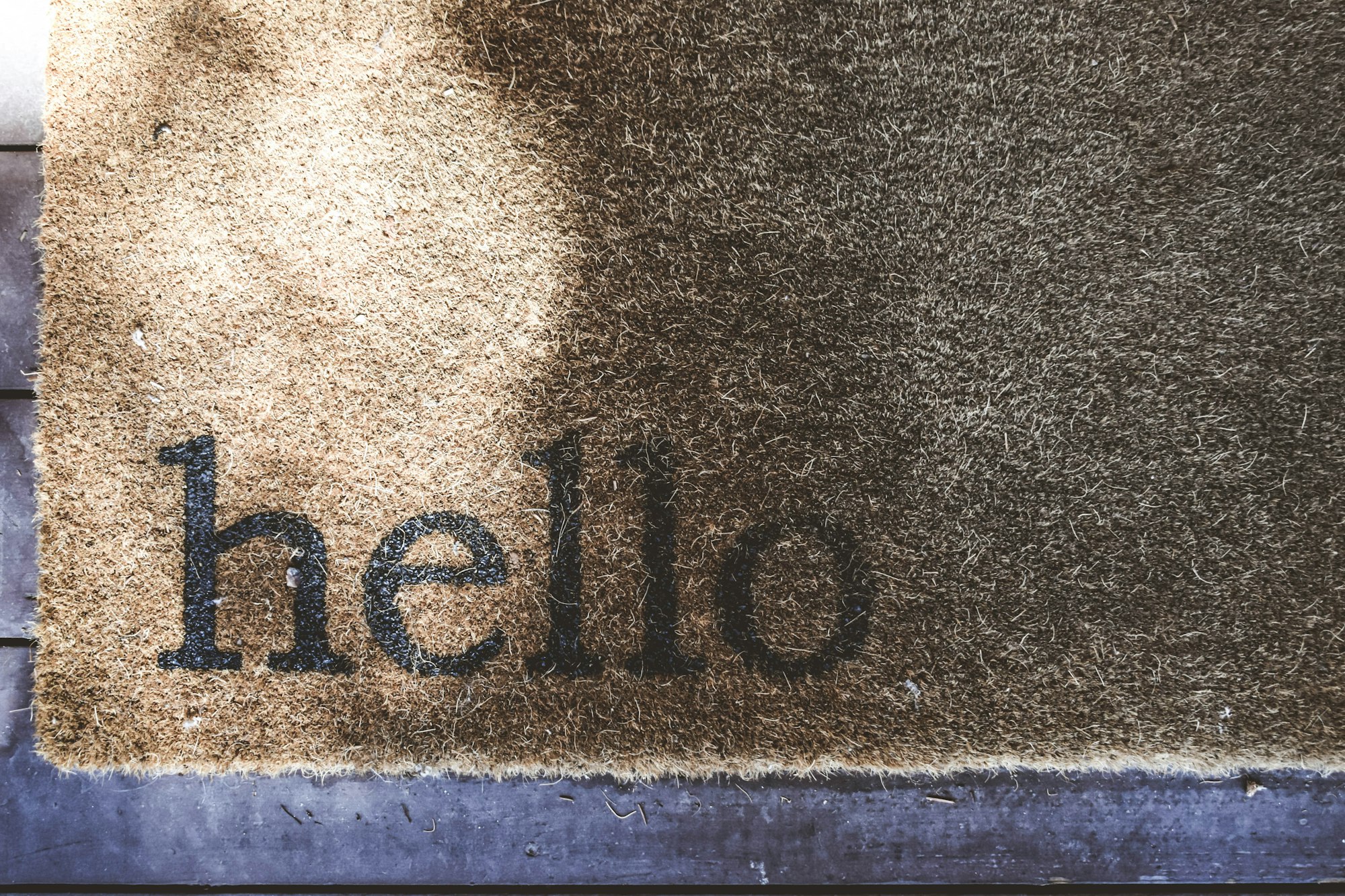 A welcome mat with the word 'hello'