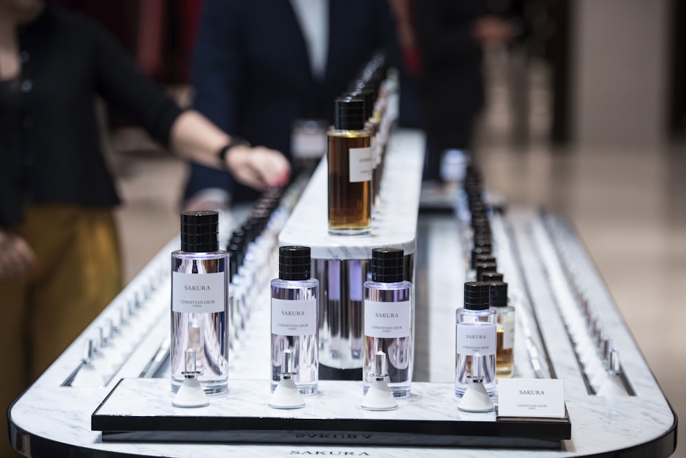 clear glass bottles on table