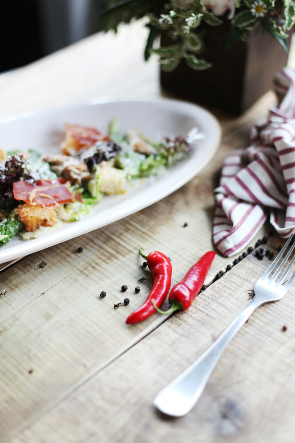 vegetable salad on white ceramic plate