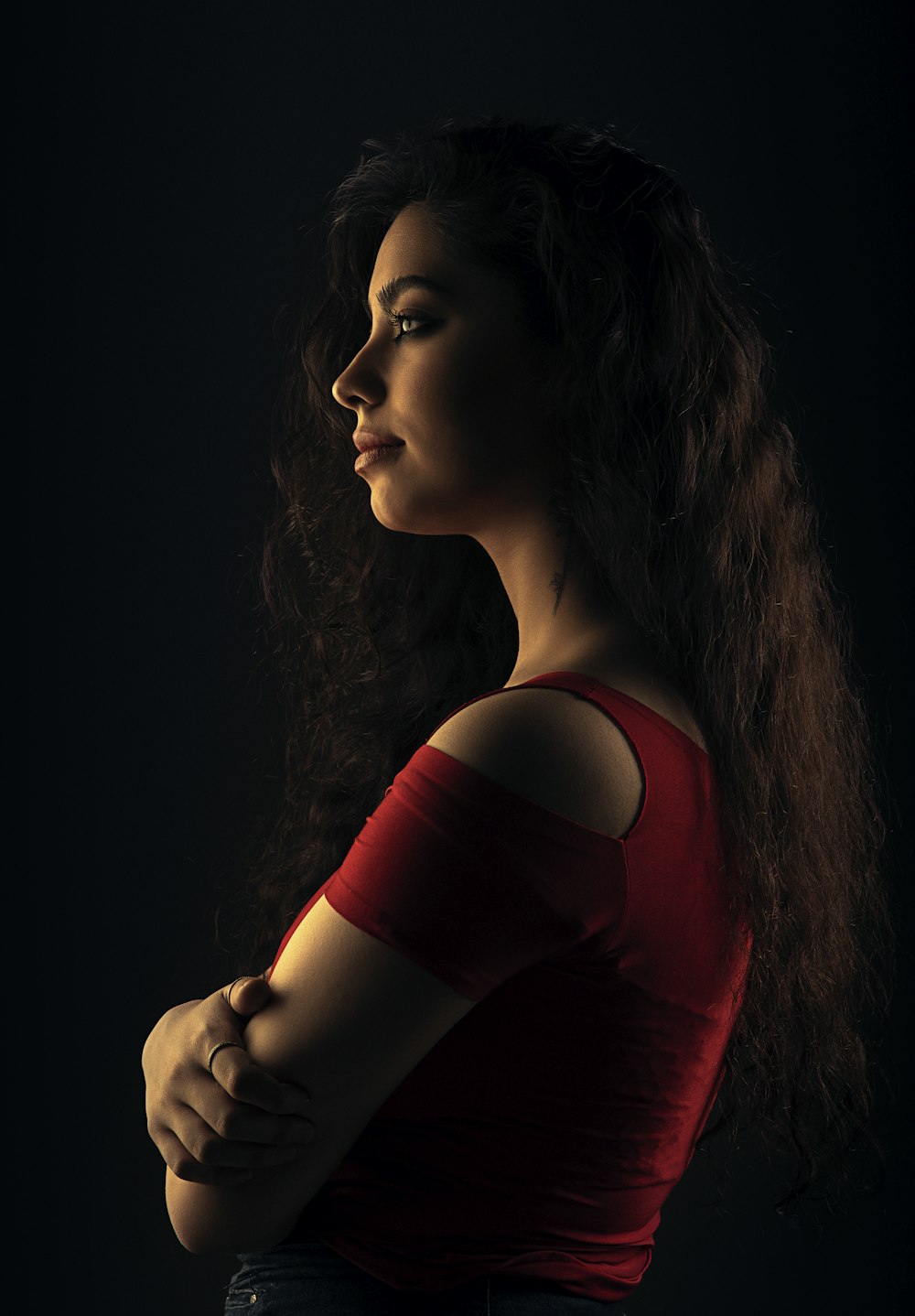 woman in red tank top