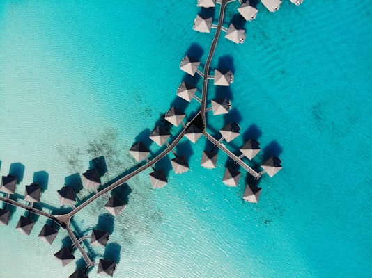 Tahiti overwater bungalows and turquoise lagoon