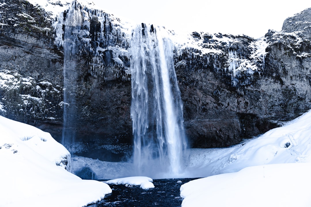 grayscale photo of waterfalls during daytime