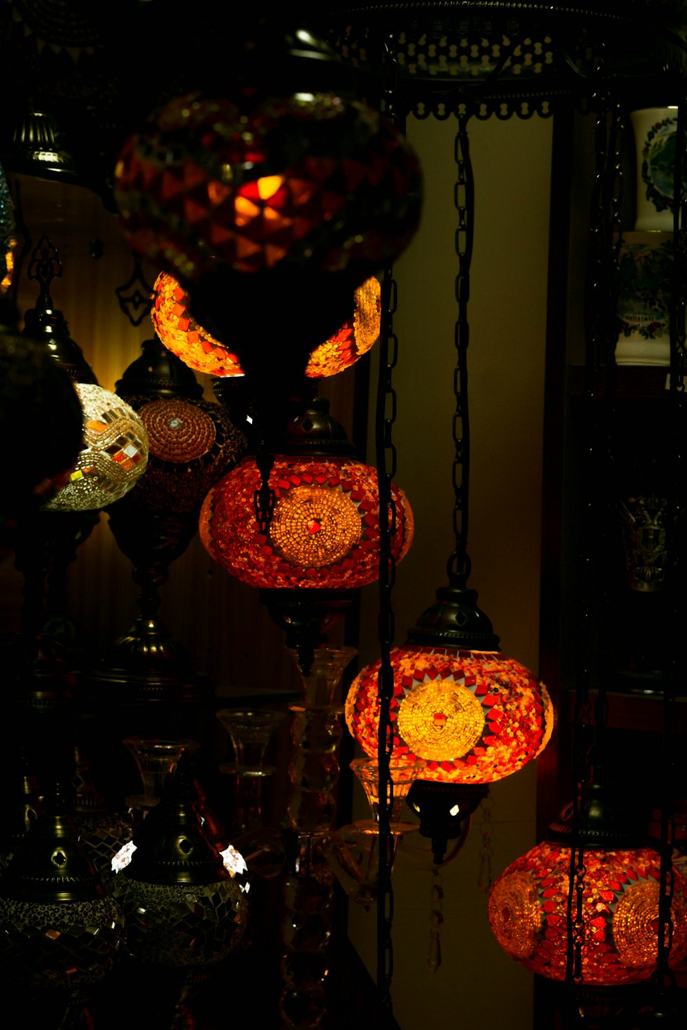 red and brown pendant lamp