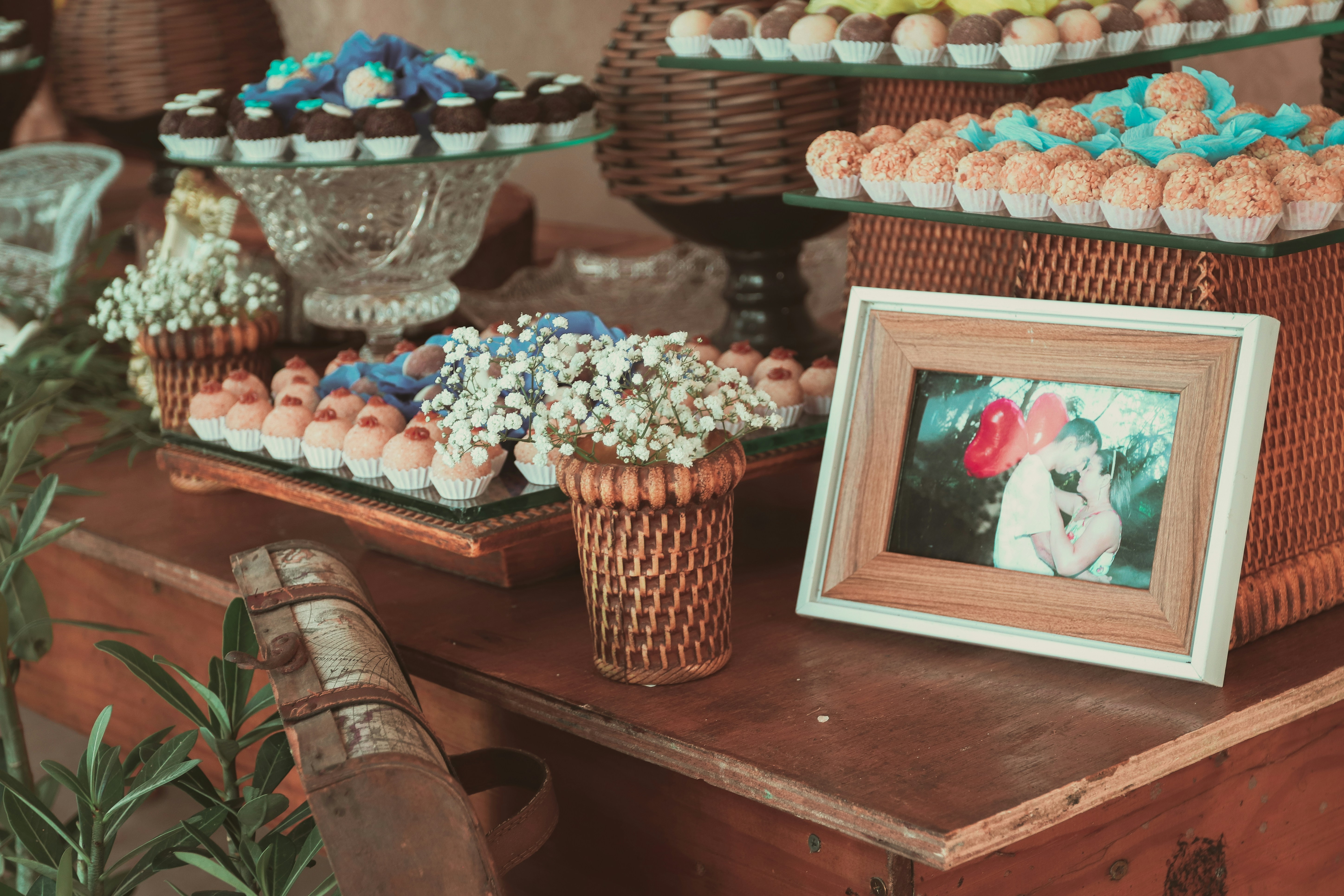 brown wooden picture frame on brown wooden table, 