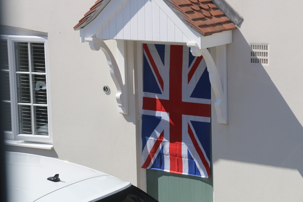 white red and blue wooden house