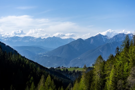 green trees and mountains under white clouds and blue sky during daytime in Tyrol Austria