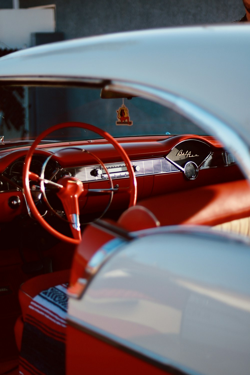 red and black steering wheel