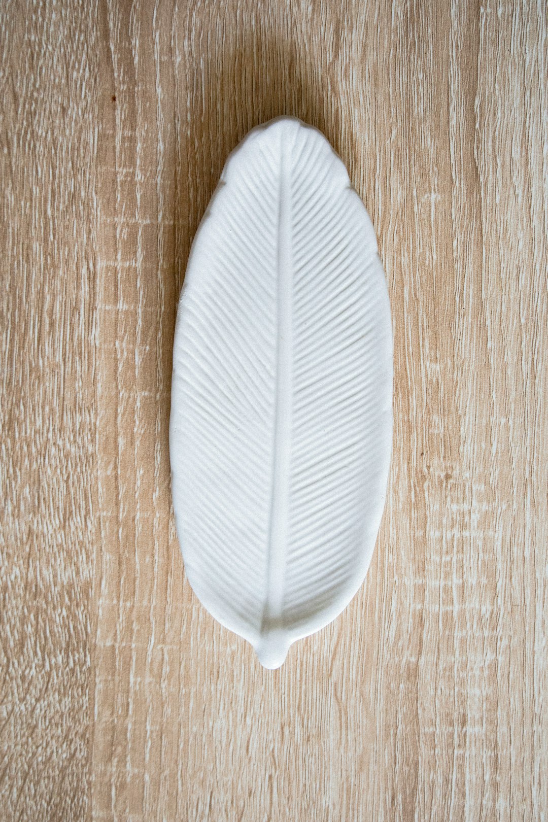 white feather on brown wooden table