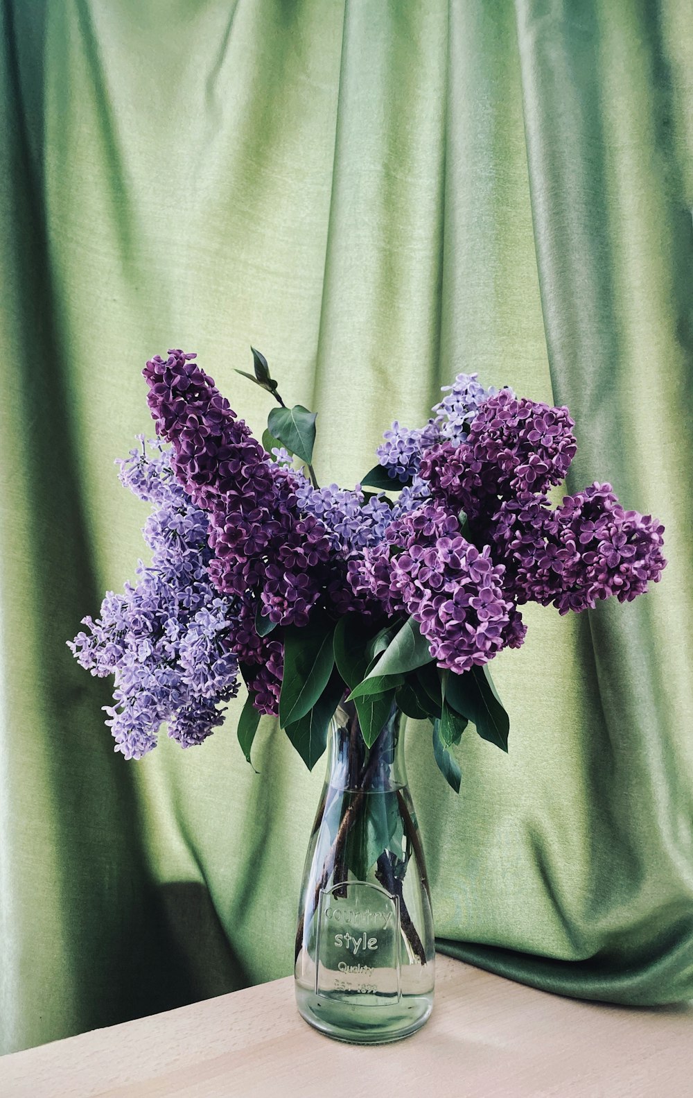 fleurs violettes sur textile vert