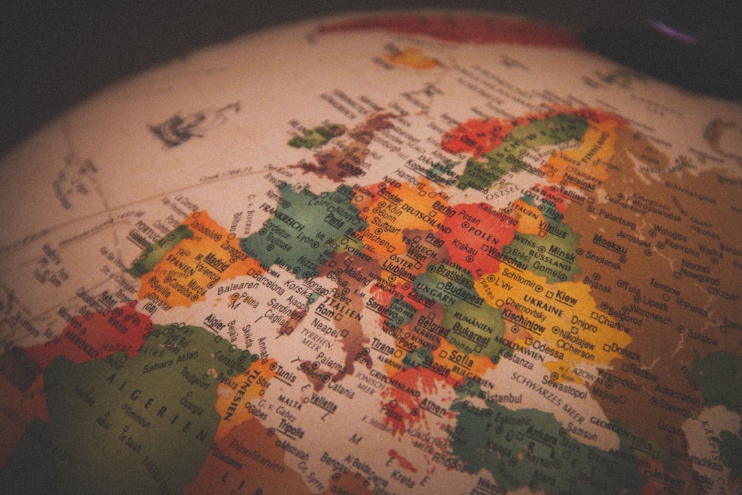 white red and green map, Vintage globe with Europe in focus