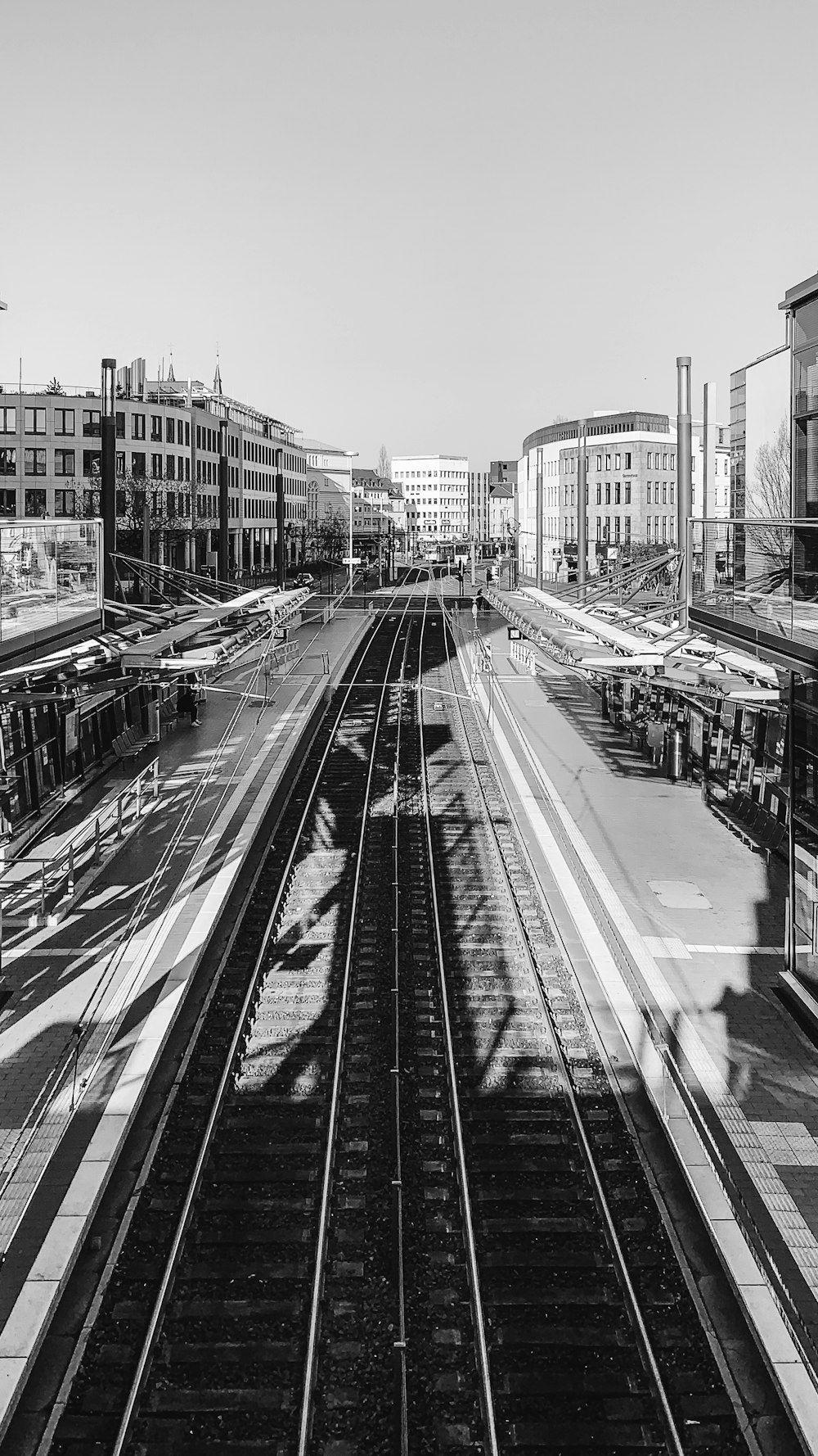 grayscale photo of city street