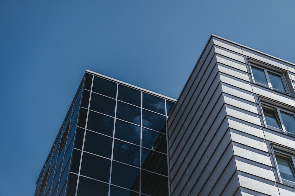 low angle photography of glass walled high rise building under blue sky during daytime