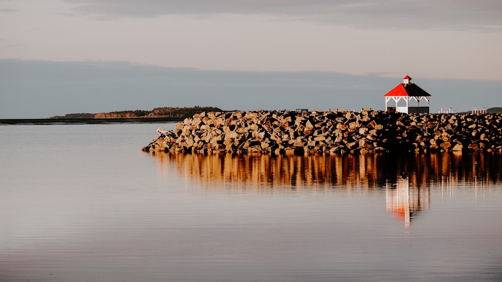 brown and black rocks on water