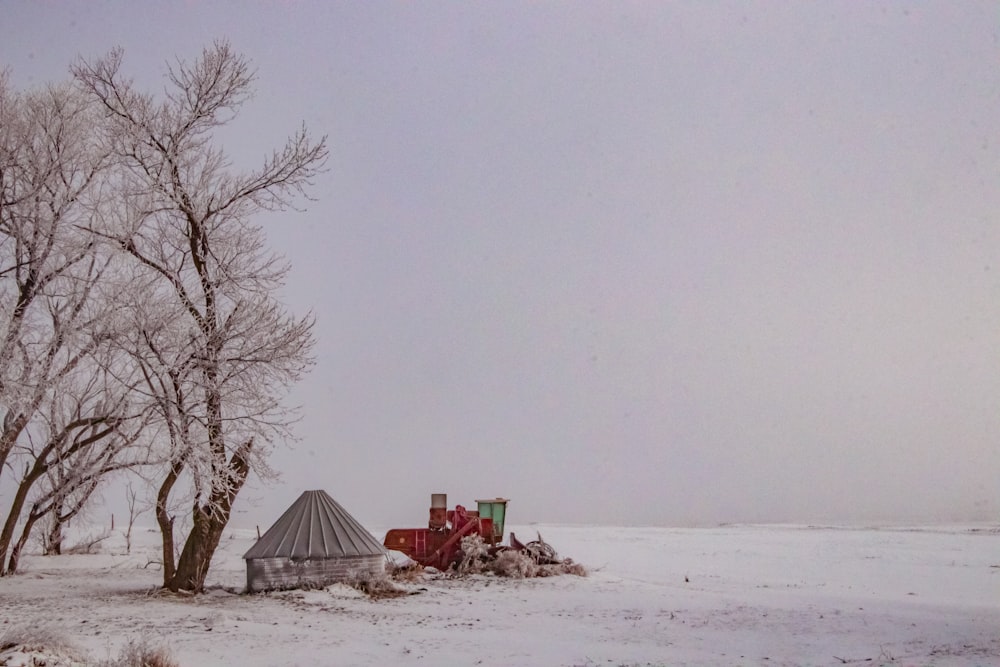 green and white house on snow covered ground