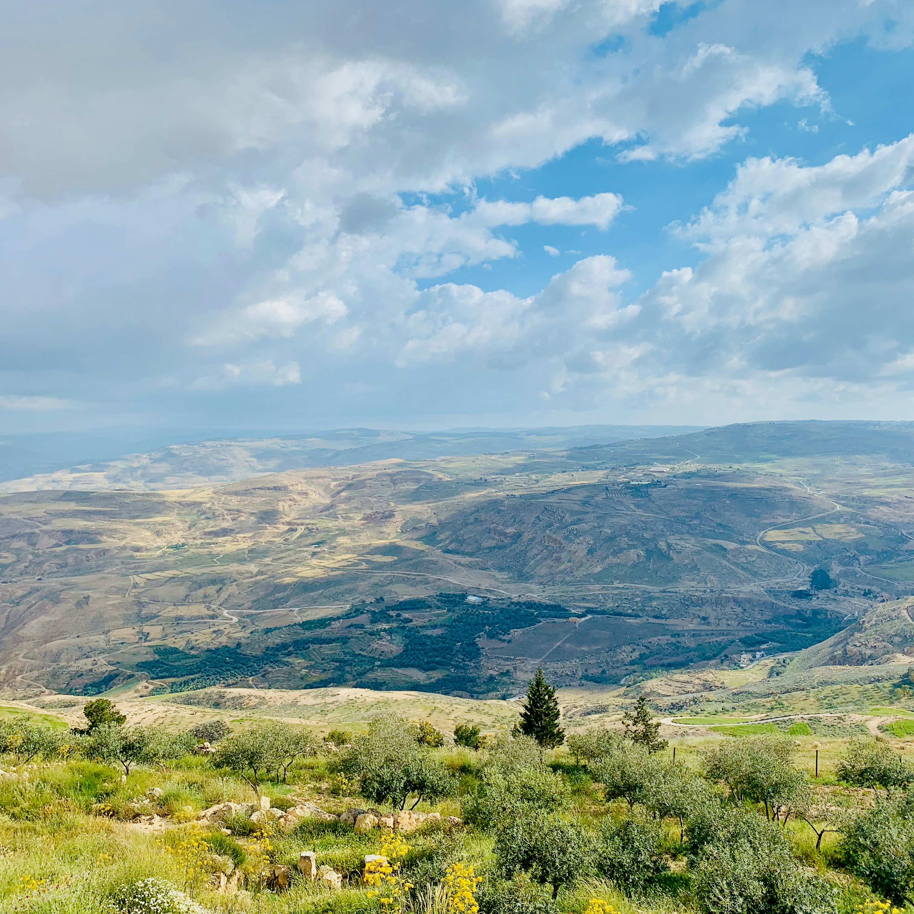 green grass field and mountains under white clouds and blue sky during daytime