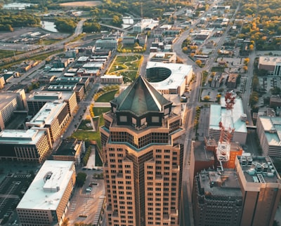 aerial view of city buildings during daytime iowa zoom background