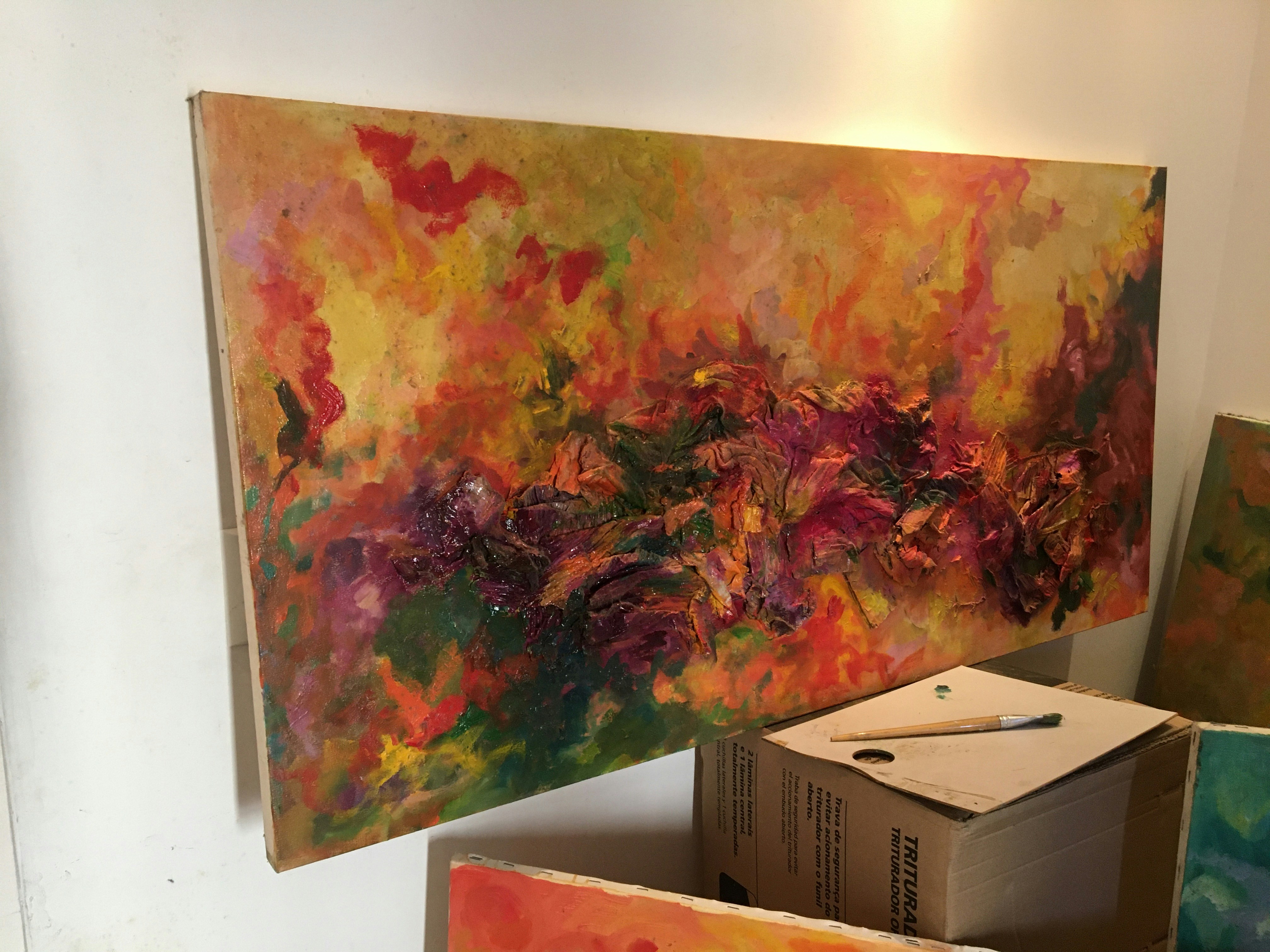 green yellow and red abstract painting