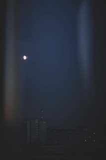 A dark, gothic city skyline illuminated by the moon.