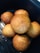 A collection of round, golden-brown fried balls placed closely together in a dark container, likely showcasing a type of pastry or snack. The surface appears crisp and evenly browned.