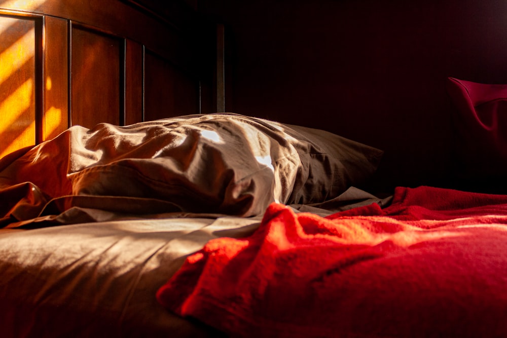 red and white bed linen