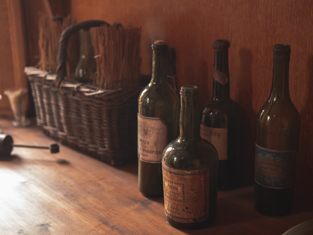 brown labeled bottle on brown wooden table