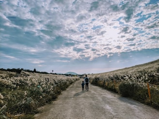 person in black jacket walking on gray pathway during daytime