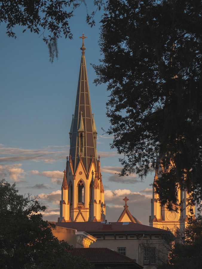 the steeple of a church in Savannah, Georgia