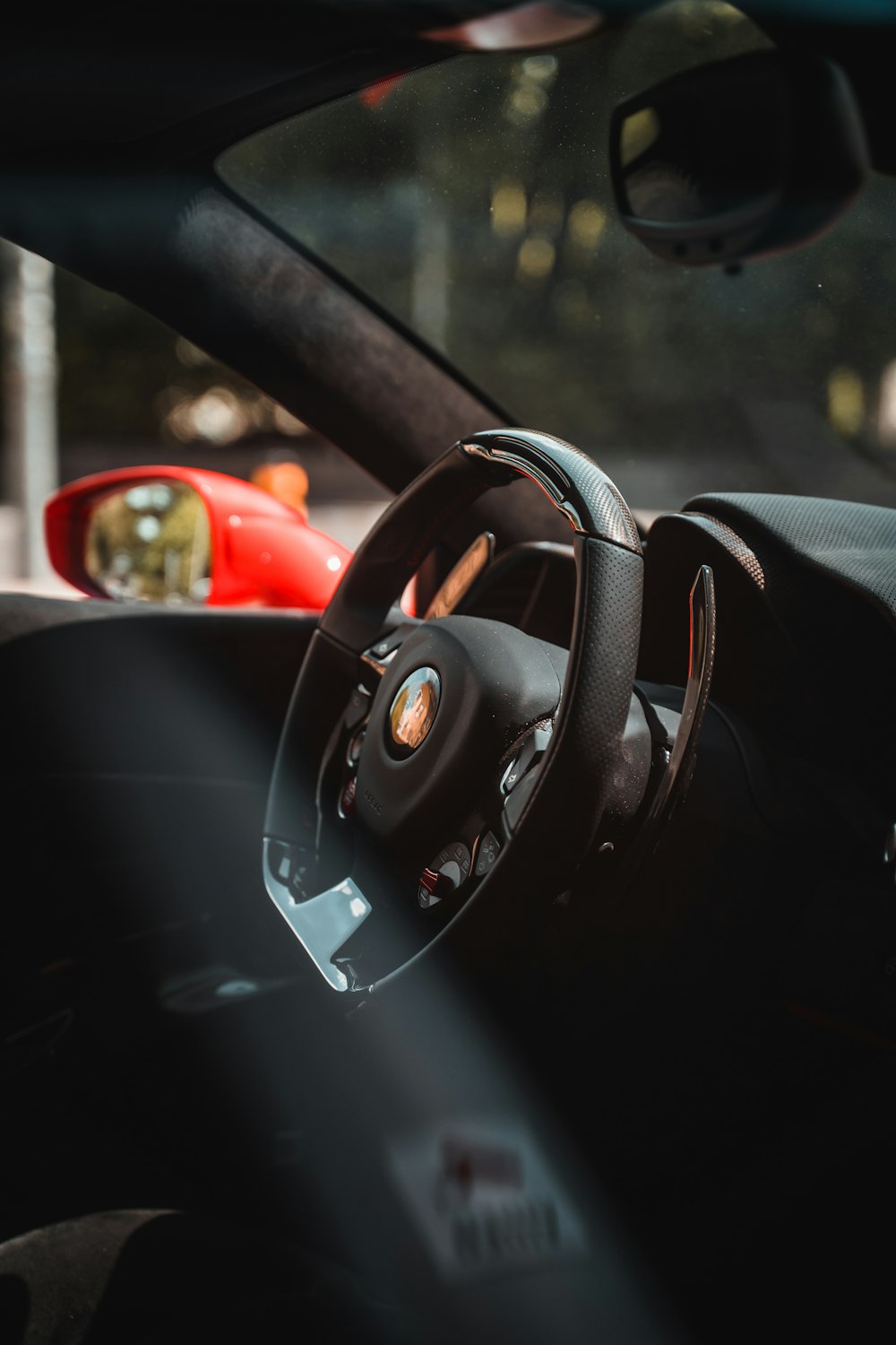 black and silver steering wheel