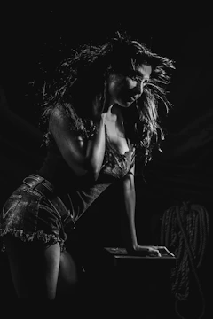 Artistic black-and-white image of flowing hair caught mid-motion.