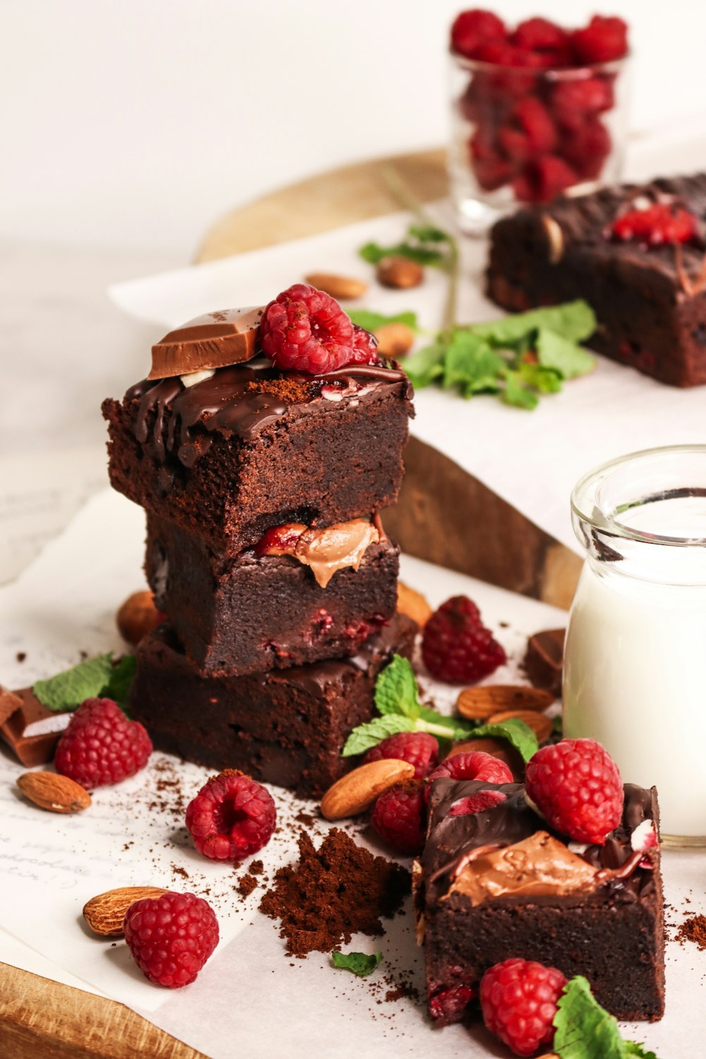 chocolate cake with strawberry on white ceramic plate