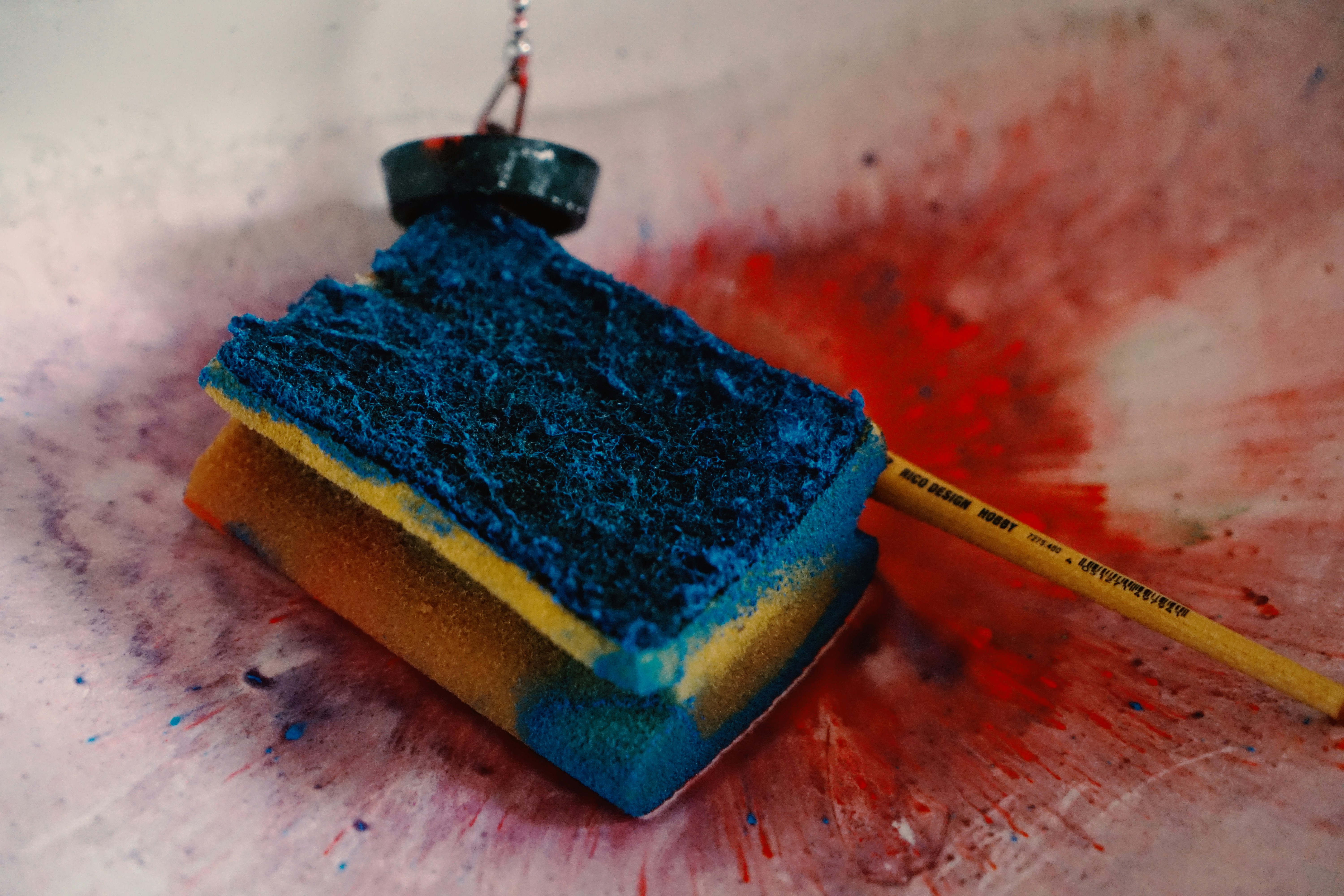 blue and brown cake on brown wooden table