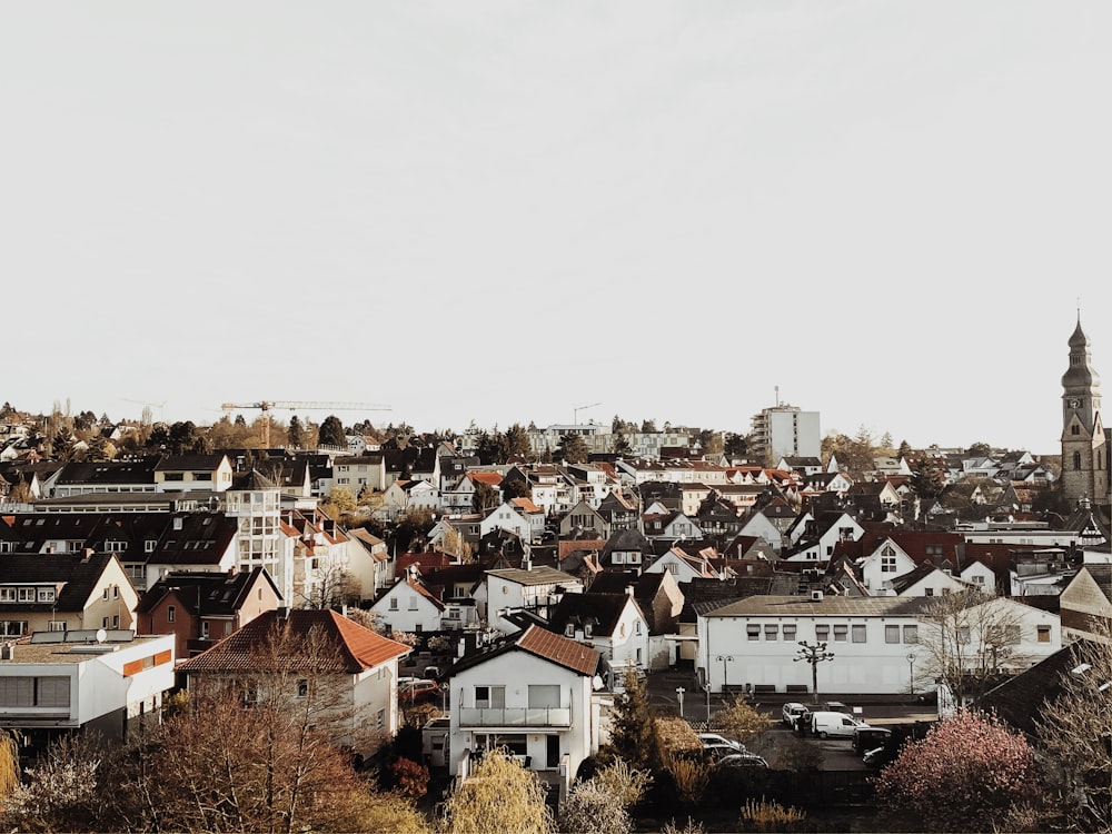 white and brown houses under white sky during daytime