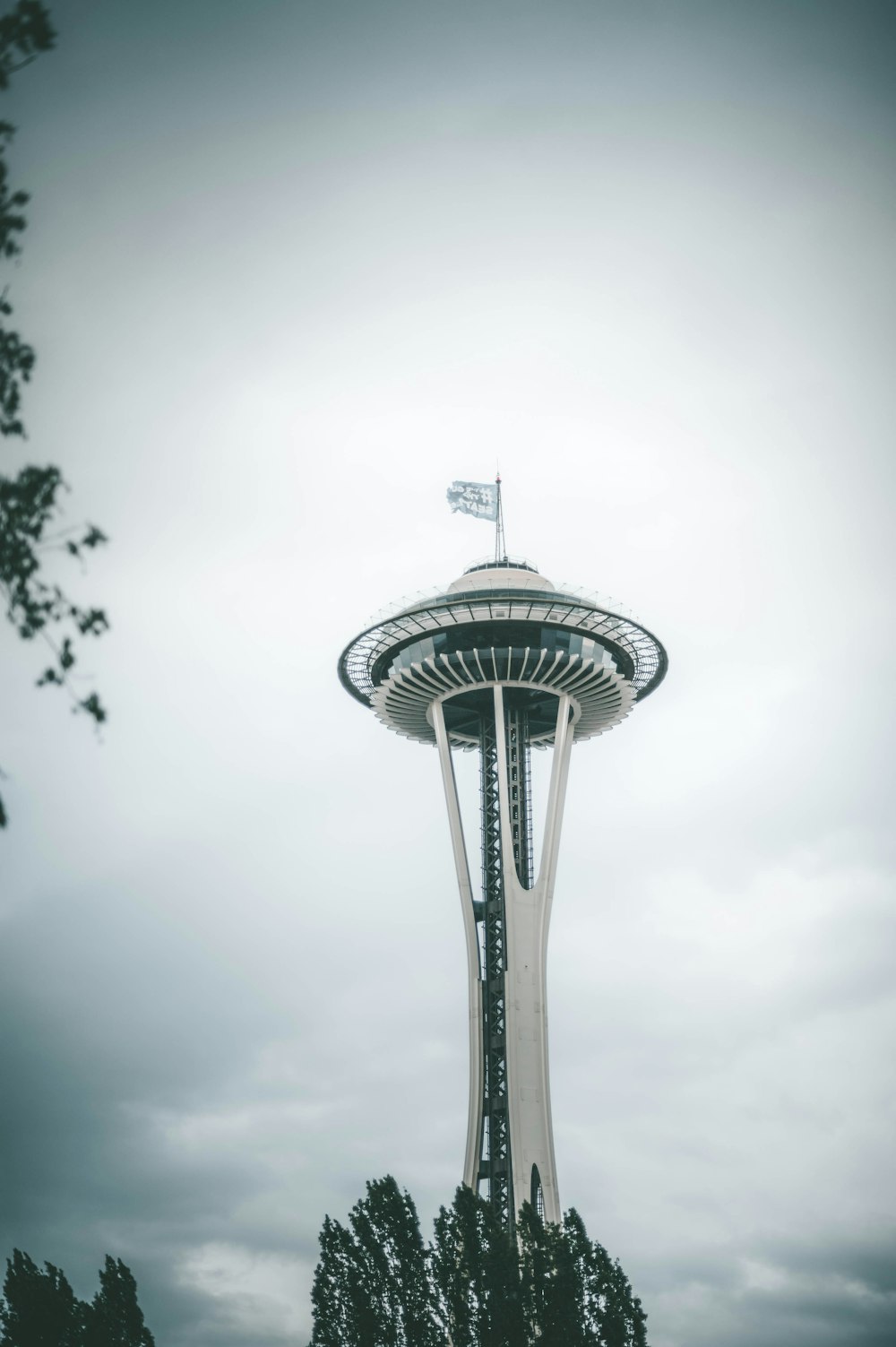 grayscale photo of space needle