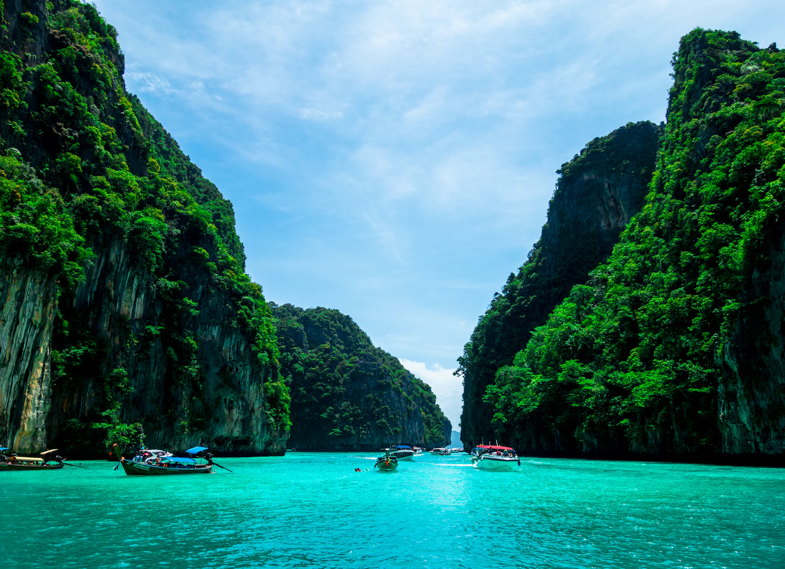Tropical island cliffs and turquoise Andaman Sea, Thailand