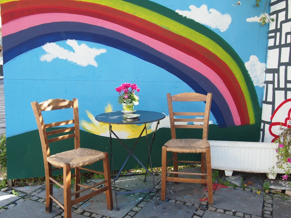 brown wooden table with chairs