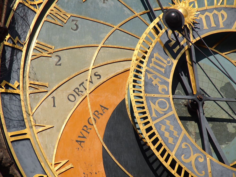 brown and black round analog clock