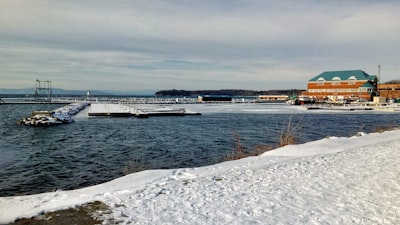 white snow covered ground near body of water during daytime vermont google meet background