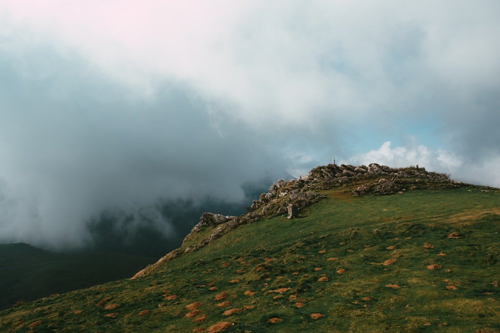 campo de grama verde sob nuvens brancas