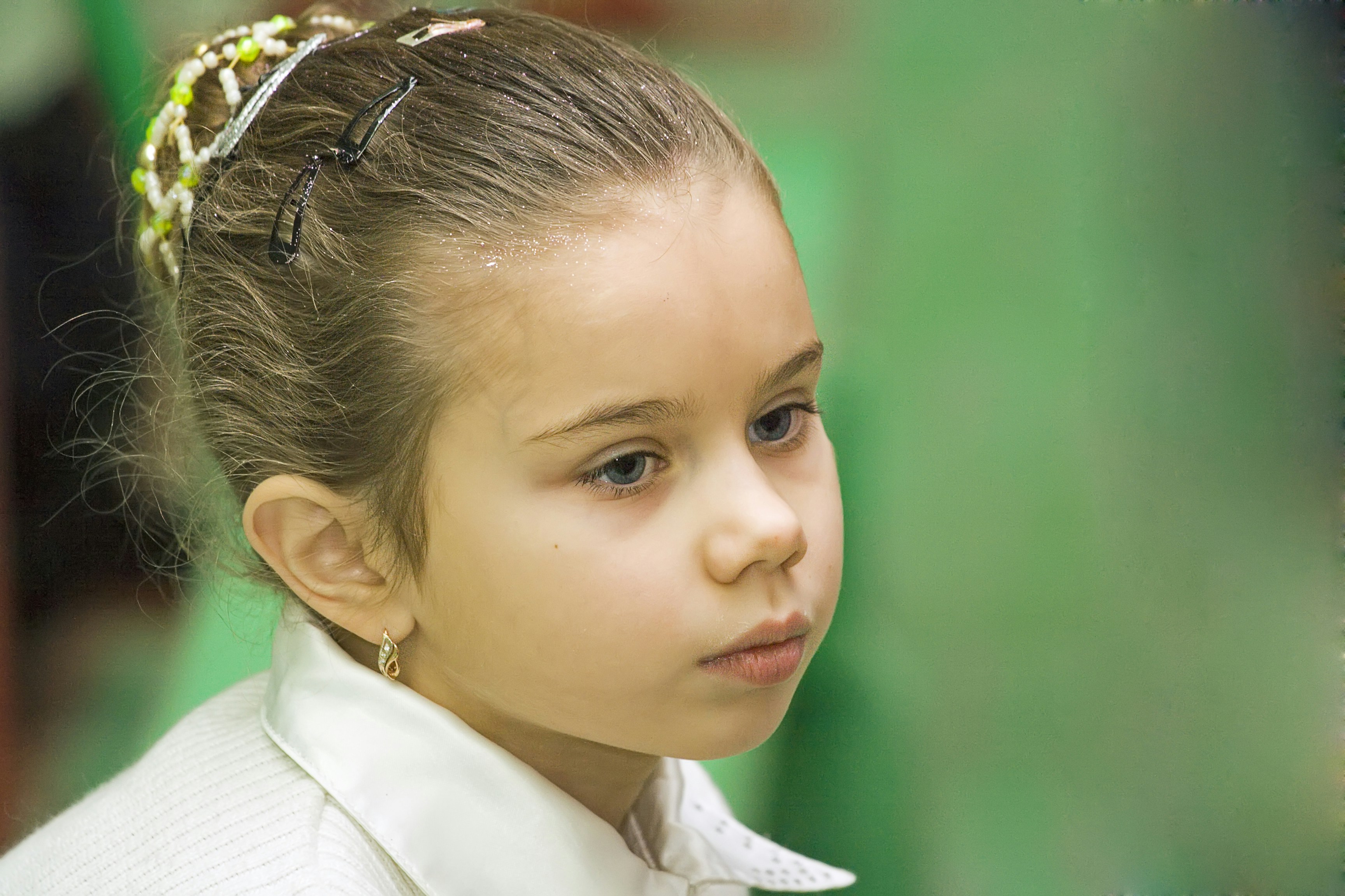 girl in white collared shirt