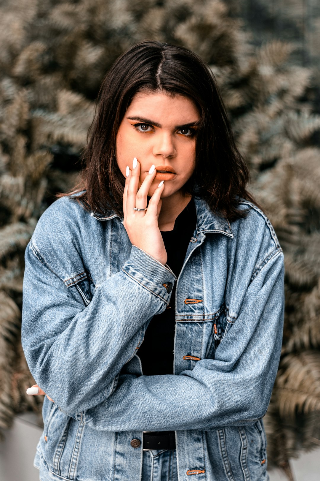 woman in blue denim jacket