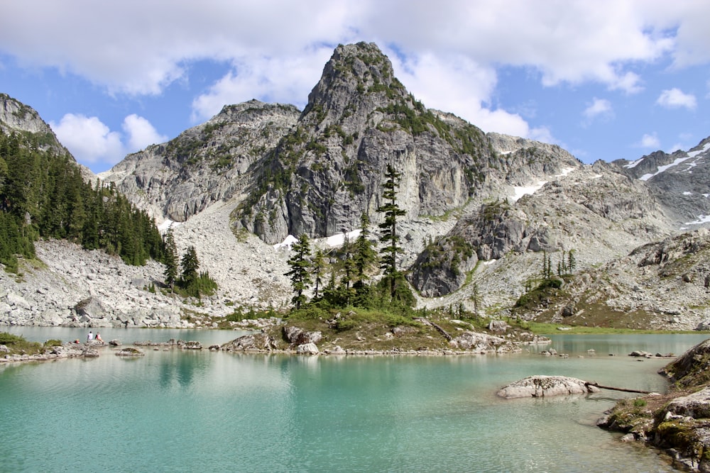 green lake surrounded by green trees and gray mountain under blue sky during daytime