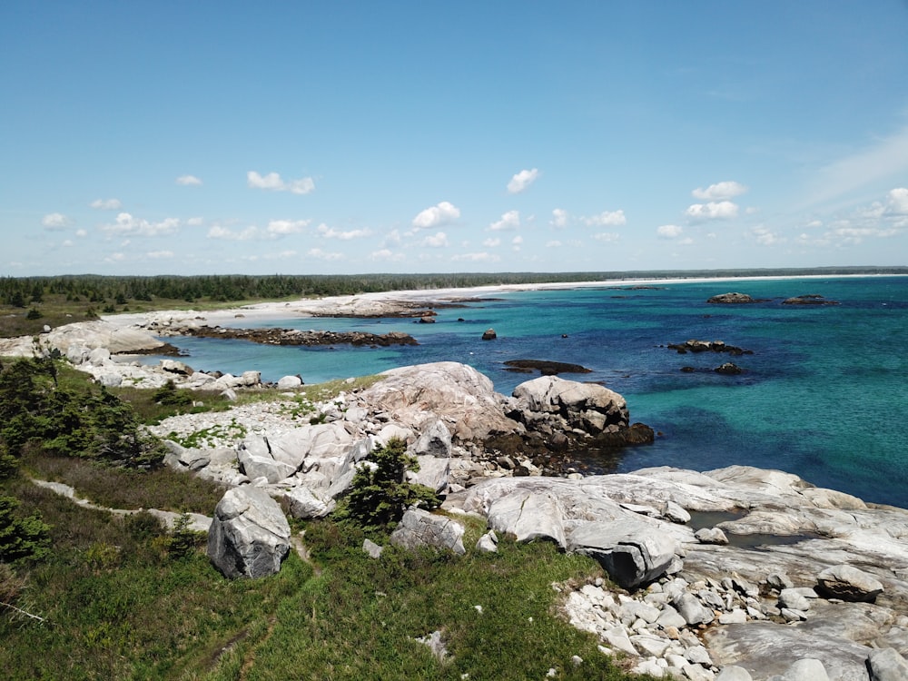 gray rocks on seashore during daytime